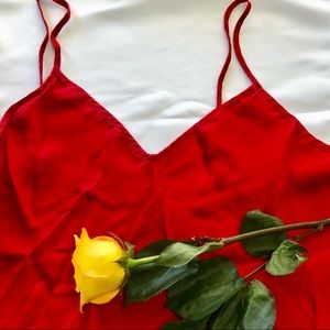 Slip On Strap Silk Satin VNeck Cami Mini Red Dress